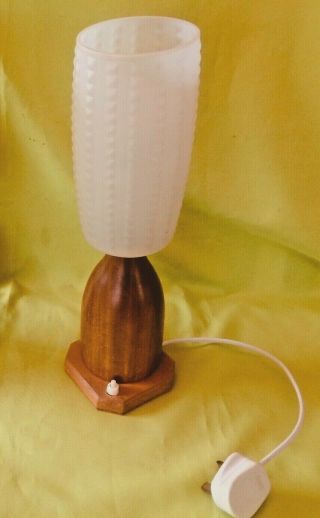 Vintage Mid Century Danish Teak Bedside Table Bottle Lamp With Shade 1 Of 2