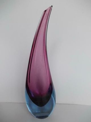 177 / Vintage Hand Blown Cased Glass Murano Sommerso Teardrop Vase