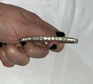 Vintage Silver Sterling Clear Rhinestone Hinged Clamper Oval Bangle Bracelet