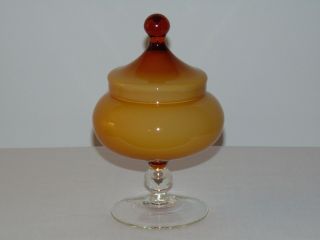 Vtg Mid Century Modern Italian Murano Art Glass Footed Candy Bowl Jar & Lid