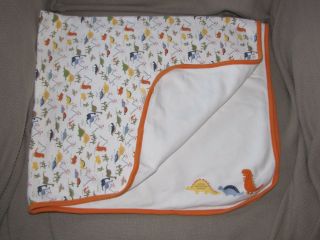 Vintage 2007 Gymboree Baby Boy Cotton Receiving Blanket Orange Dinosaur Dino