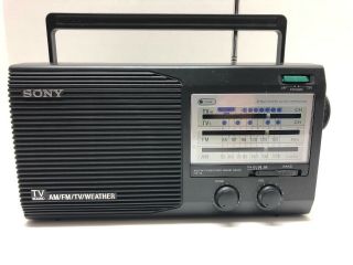 Sony ICF - 34 4 Band Portable Electric AM/FM/TV/ Weather Vintage Radio AC/DC Black 2