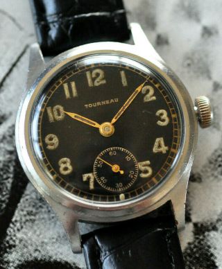 Vintage Tourneau Watch Orig.  Military Black Dial Serviced Looks