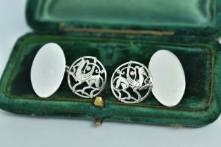 Vintage Sterling Silver Cufflinks With An Art Deco Dragon Design G564