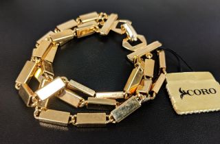 Vintage Coro Gold Tone Link Chain Multi - Strand Bracelet