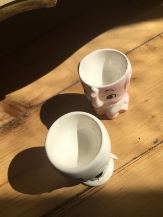 Vintage EGG CUPS Pink Elephant And A Chick Retro 1950s - 60s Ceramic 4