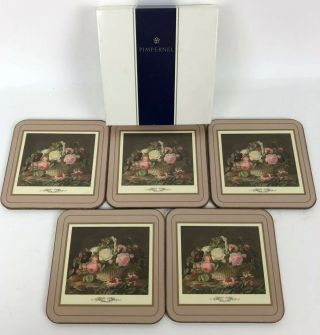 Vintage Pimpernel Square Rose Basket Flower Coasters Set Of 5 England