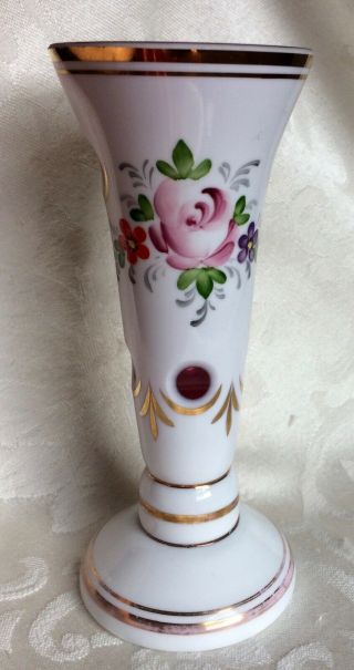 Reserve Birgal2000 Vintage Vase,  Bohemian White Milk Glass Cut To Cranberry