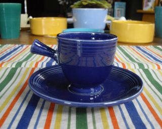 Vintage Fiesta Cobalt Blue Demitasse Stick Cup & Saucer
