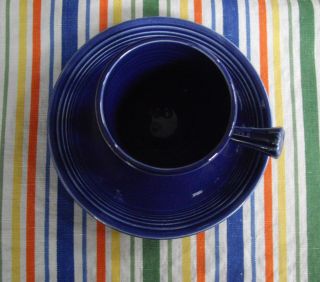 Vintage Fiesta COBALT BLUE Demitasse Stick Cup & Saucer 2