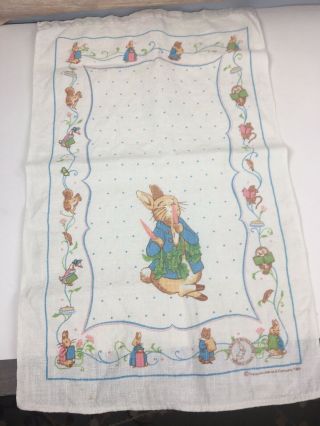 Vtg Beatrix Potter Peter Rabbit Dish Towel Linen Frederick Warne 1986