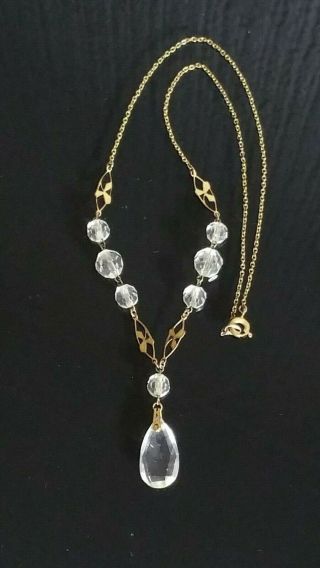 Vintage Art Deco Crystal Pendant Necklace Signed Wbs