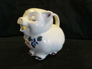 Vintage Shawnee Pottery Smiley Pig Pitcher Blue And Pink Flowers