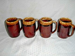 4 Hull Brown Drip Beer Stein Mugs 16oz Vtg Usa Oven Proof Pottery Retired 1985