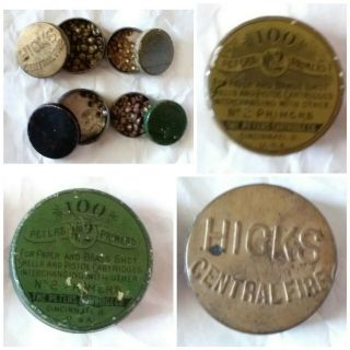 4 Vintage Peters Cartridge Primers No 2 Hicks Central Fire No 12 Percussion Tin