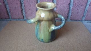 Vintage Thulin Belgium Drip Glaze 3 Handle Art Deco Pottery Vase