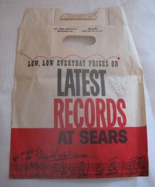 Sears Roebuck Silvertone 45 Rpm Singles Record Shopping Bag Vintage 1960s