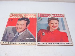 (2) Vintage 1943 Modern Screen Magazines John Payne & Deanna Durbin Feb & April