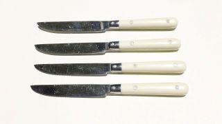 Set Of 4 Vtg Forged Bakelite White Handle Ginkgo Le Prix Stainless Dinner Knives