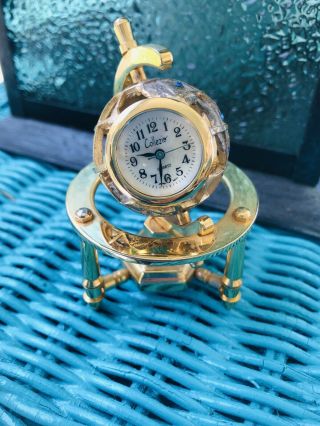 Vintage Miniature World Globe Clock Blue Rhinestones Collezio Watch Face
