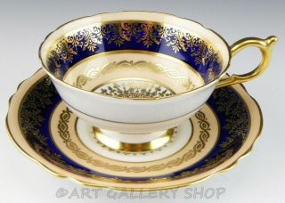 Vintage Paragon England Cobalt Blue & Gold Encrusted Tea Coffee Cup And Saucer