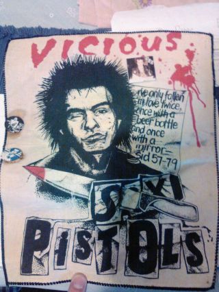 Vintage Sid Vicious / Sex Pistols Back Patch & Pins Vintage Early 80 