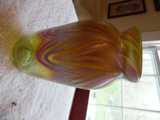 Vintage Signed Talitha Horn 1978 Art Glass Vase Pulled Feather