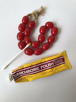 53g Vintage Red Bakelite Bead Necklace Simichrome 5