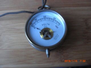 Vintage Volt Meter Electrical Nickle Plated C 1920 Measuring Battery France Old