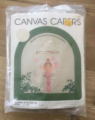 Nip Leisure Arts Canvas Capers Ballerina & Butterflies Mobile Craft Kit Vtg 1984
