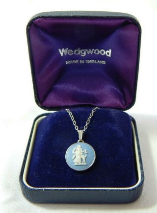 Wedgwood Blue Cameo Necklace Hm Silver Mother Child Vintage Boxed