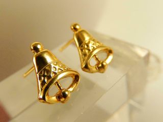 14k Bell Stud Earrings Vintage Pierced Yellow Gold Figural