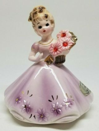 Vintage Josef Originals July Ruby Birthstone Girl Figurine Porcelain
