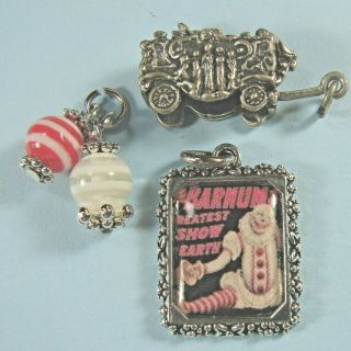 Vintage Sterling Silver Calliope Circus Wagon,  Barnum Circus Pic Charm Set Of 3
