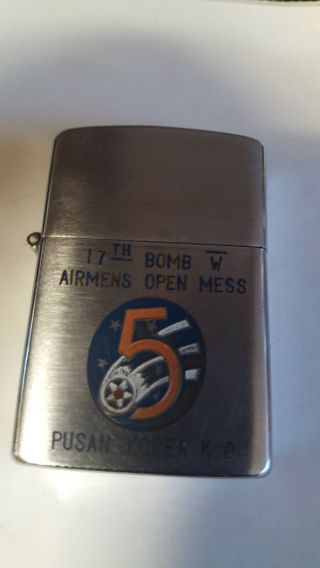 Vintage Military Corona Lighter 17th Bomb W Airmens Open Mess Pusan,  Korea K9