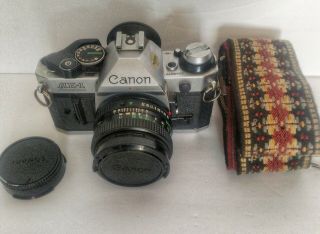 Canon Ae - 1 Program 35mm Slr Camera With Canon Lens Fd 50mm 1:8,  Vintage Strap