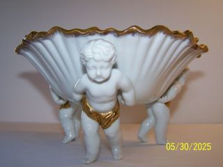 Vintage Inarco White Porcelain Cherub Angel Footed Bowl With Gold Trim,  E808