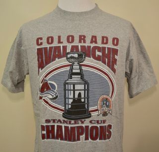 Vintage 2001 Colorado Avalanche Stanley Cup T - Shirt Gray Large Nhl Hockey