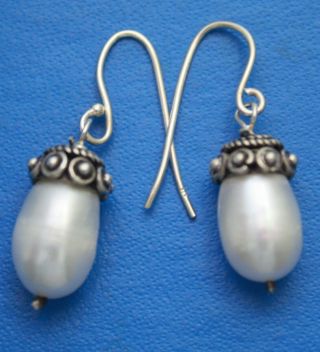 Vintage Sterling Silver 925 Baroque Pearls Dangle Earrings Pierced