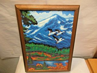 Vintage Geese In Flight Paint By Number Painting Wi Frame Good Shape 15.  5 " X11.  5 "