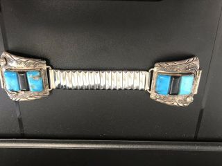 Vintage Native American Sterling Silver Turquoise Mans Signed Watch Band Tips