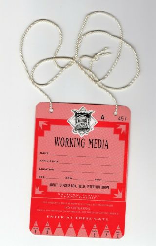 Vtg 1993 Nl Championship Media Press Pass - Phillies Vs.  Braves - Ticket