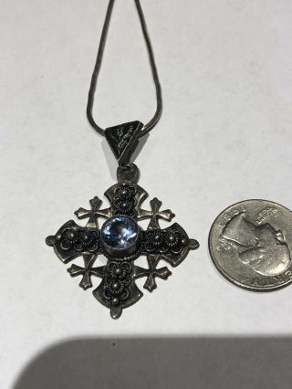 Vintage Old Sterling Silver Etruscan Jerusalem Cross Pendant