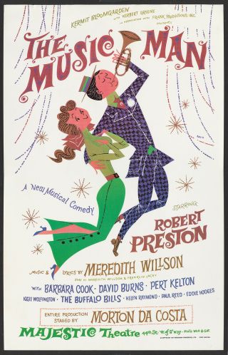 The Music Man Robert Preston Vintage Broadway Window Card Poster By David Klein
