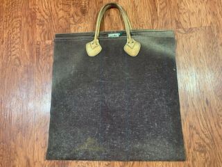 Vintage Ll Bean Log Wood Carrier Brown Canvas Firewood Tote With Leather Handles