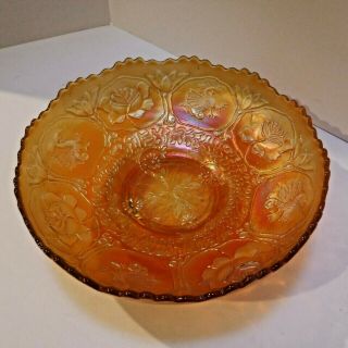 Vintage Carnival Glass Footed Dragon And Lotus With Roses Marigold Bowl 8 1/4 "