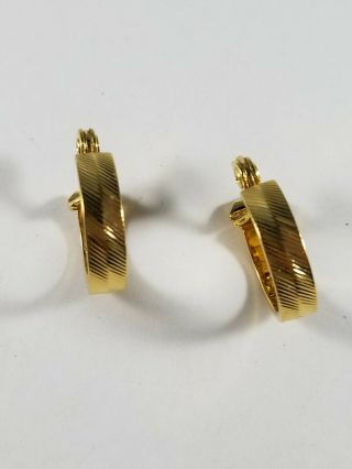 Vintage Monet Signed Gold Tone Textured Hoop Clip On Earrings