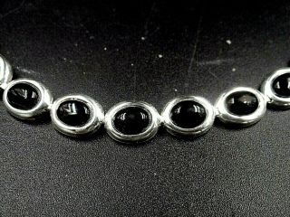 Vintage Nos Sterling Silver Signed Fas Black Onyx Cabochon Link Bracelet 7 - 1/2 " L