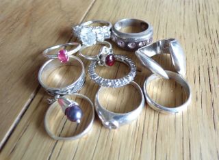 Joblot Vintage Sterling Silver Rings,  Modernist,  Garnet,  Flower,  Retro Crystal