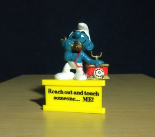 Smurf A Gram Telephone Smurfs Reach Out & Touch Someone Vintage Figure Stand Pvc